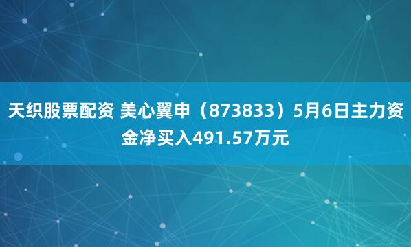 天织股票配资 美心翼申（873833）5月6日主力资金净买入491.57万元